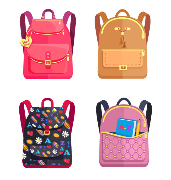 ilustrações, clipart, desenhos animados e ícones de jogo de mochilas coloridas para o vetor das meninas ou dos meninos - sack bag beige large