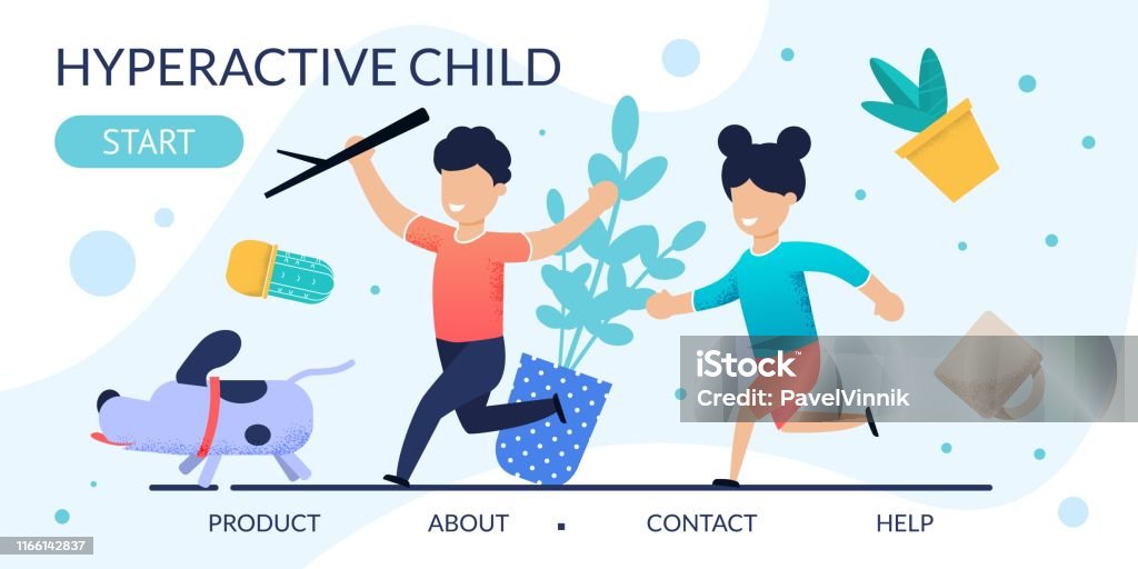 Hyperaction Hyperactive Children Problem Behavior Landing Page Stock Illustration ...