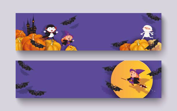 ilustraciones, imágenes clip art, dibujos animados e iconos de stock de feliz diseño de corte de papel 3d de halloween. calabaza, bruja, castillo, vampiro, murciélago, momia - running mummified horror spooky