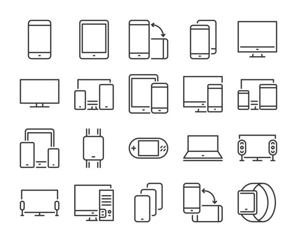 Device icon. Electronic and devices line icons set. Editable stroke. Pixel Perfect. Device icon. Electronic and devices line icons set. Editable stroke. Pixel Perfect tv icon stock illustrations