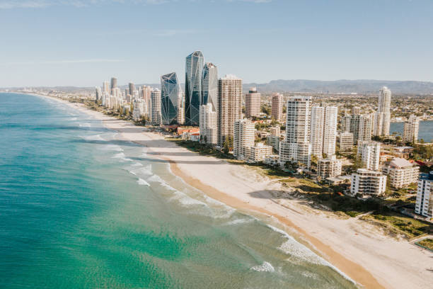 Gold Coast, Australia Aerial view of The Gold Coast strip, Queensland, Australia queensland stock pictures, royalty-free photos & images