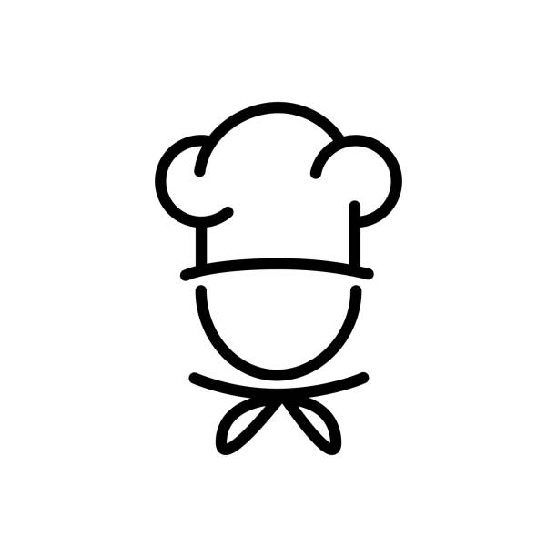 chef in einem kochhut vektor umriss icon food konzept für grafik-design, logo, website, social media, mobile app, ui - kochen stock-grafiken, -clipart, -cartoons und -symbole