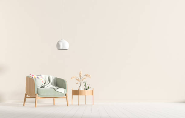 istock Empty wall in Scandinavian style interior with armchair. Minimalist interior design. 3D illustration. 1166154074
