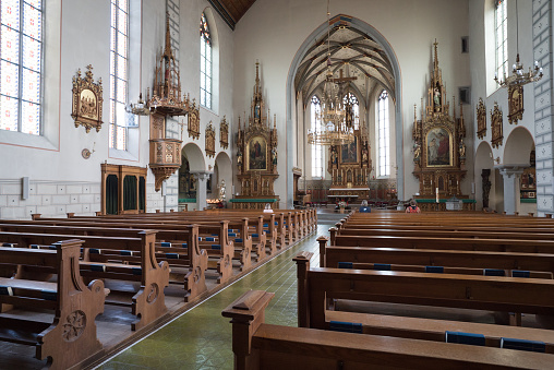 Rapperswil, SG / Switzerland - 3. August 2019: interior view of the church of Sankt Johann in Rapperswil