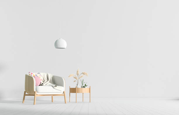 istock Empty wall in Scandinavian style interior with armchair. Minimalist interior design. 3D illustration. 1166154097