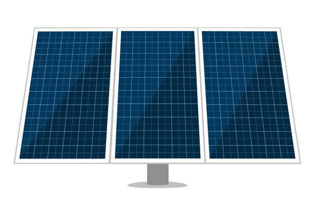 solarpanel vektor-design von sonnenenergiemodulen, öko-power-batterien mit photovoltaik-solarzellen. alternative erneuerbare energien, stromtechnikkonzept - solar power station solar panel sun house stock-grafiken, -clipart, -cartoons und -symbole