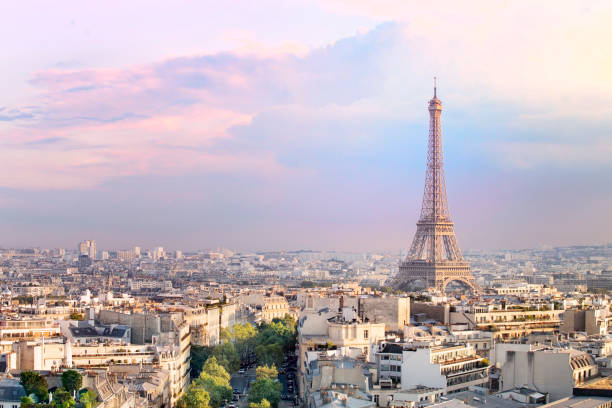 istock Sunset Eiffel tower and Paris city view form Triumph Arc. Eiffel Tower from Champ de Mars, Paris, France. Beautiful Romantic background 1166159278