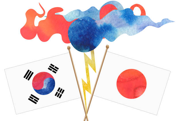 abstrakcyjny obraz burzy w stosunkach japonii i korei południowej - japanese flag flag japan japanese culture stock illustrations