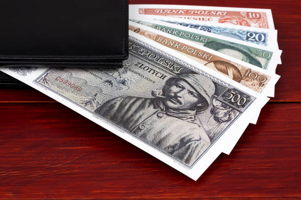 Old Polish money in the black wallet