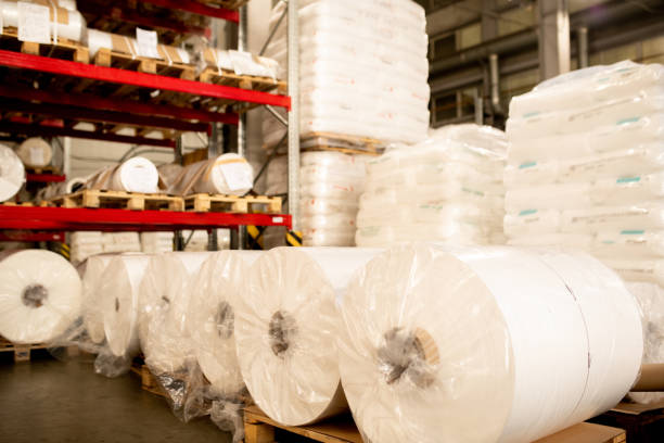 istock Rows and stacks of packed polymer membrane prepared for delivery 1166164626