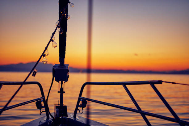 istock View of a sailing ship front deck and open sea. 1166164851