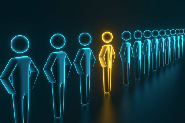 Looking At Colorful Pawns. Selection and search for a top employee or client. 3D rendering