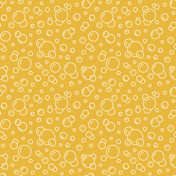 ilustrações de stock, clip art, desenhos animados e ícones de bubbles vector seamless pattern with flat line icons. yellow white color beer texture. fizzy water background, abstract soda wallpaper - bubble seamless pattern backgrounds