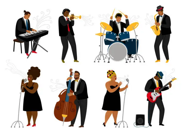 Vector illustration of Cartoon jazz band musicians