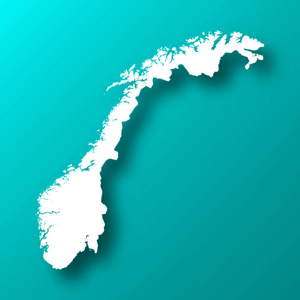 Norway map on Blue Green background with shadow White map of Norway isolated on a trendy color, a blue green background and with a dropshadow. Vector Illustration (EPS10, well layered and grouped). Easy to edit, manipulate, resize or colorize. green map of norway stock illustrations