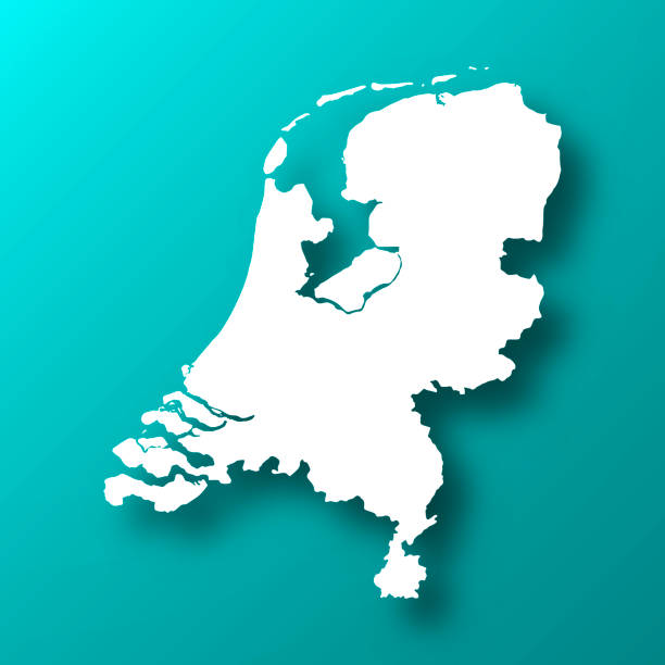 影を持つ青緑の背景上のオランダの地図 - オランダ点のイラスト素材／クリップアート素材／マンガ素材／アイコン素材