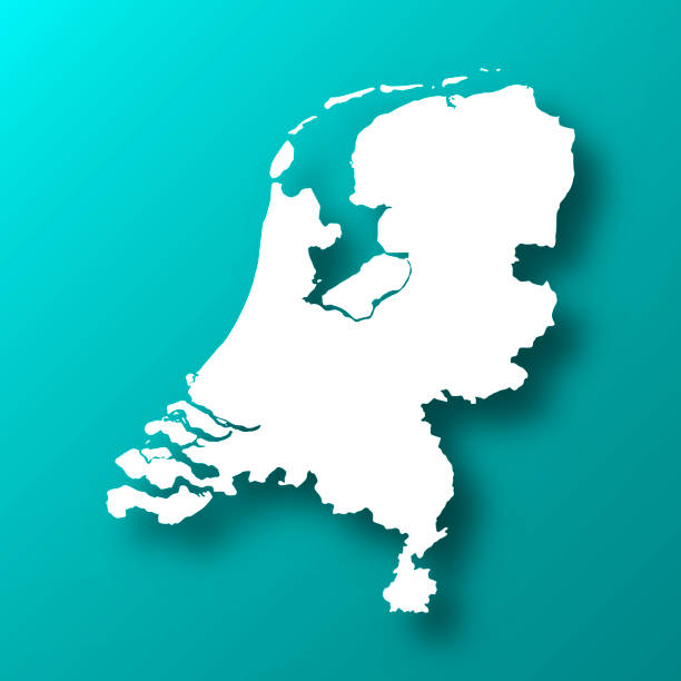 White map of Netherlands isolated on a trendy color, a blue green background and with a dropshadow. Vector Illustration (EPS10, well layered and grouped). Easy to edit, manipulate, resize or colorize.