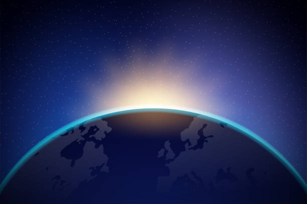 istock Dawn from space. Dawn from space. Rising sun behind the earth. Vector stock illustration. 1166173856