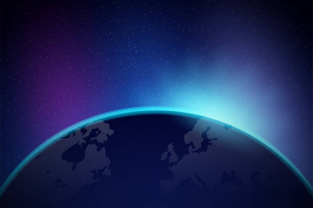 istock Dawn from space. Dawn from space. Rising sun behind the earth. Vector stock illustration. 1166173978