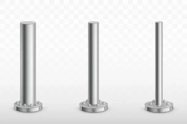 Vector illustration of Metal pole pillars, steel pipes Cylinder footings