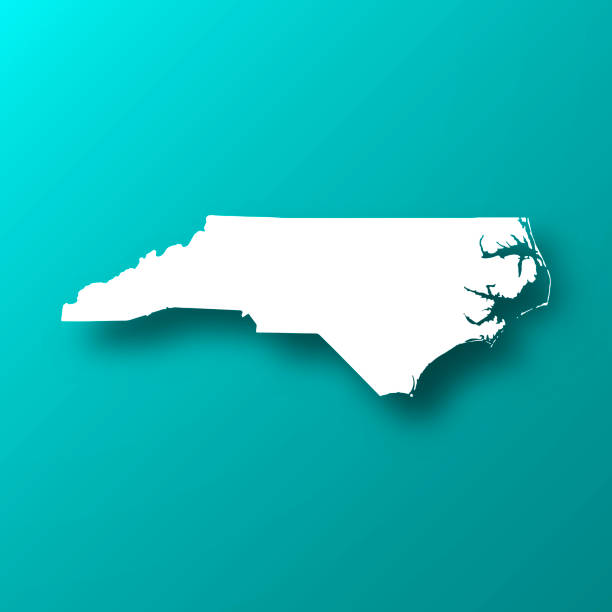 North Carolina map on Blue Green background with shadow White map of North Carolina isolated on a trendy color, a blue green background and with a dropshadow. Vector Illustration (EPS10, well layered and grouped). Easy to edit, manipulate, resize or colorize. north carolina us state stock illustrations
