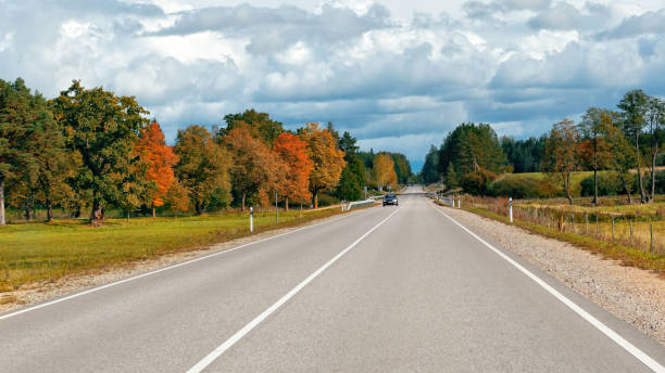 istock Autumn landscape with asphalt road and forest. 1166174969