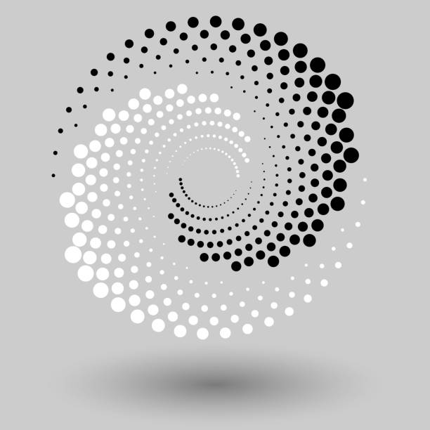 stockillustraties, clipart, cartoons en iconen met abstracte gestippelde vector achtergrond. halftooneffect. spiraalvormige gestippelde achtergrond of pictogram. yin en yang stijl - spiraal kronkeling