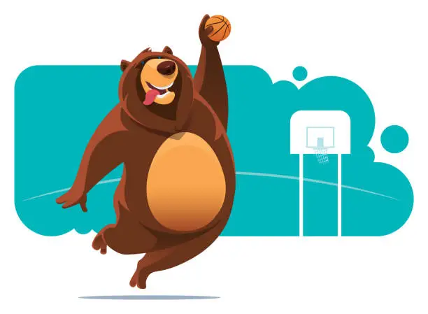 Vector illustration of bear play basketball