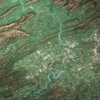 3D Render of a Topographic Map of Radford and New River, Virginia, USA.\nAll source data is in the public domain.\nContains modified Copernicus Sentinel data (Apr 2019) courtesy of ESA. URL of source image: https://scihub.copernicus.eu/dhus/#/home.\nRelief texture SRTM data courtesy of NASA. URL of source image: https://search.earthdata.nasa.gov/search/granules/collection-details?p=C1000000240-LPDAAC_ECS&q=srtm%201%20arc&ok=srtm%201%20arc