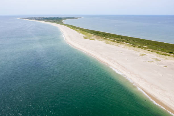 aerial view of sandy monomoy island on cape cod - nauset beach imagens e fotografias de stock