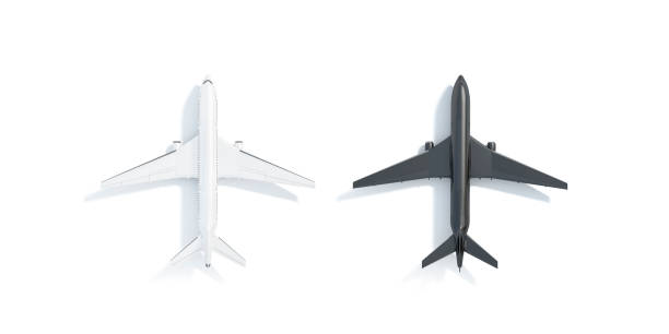istock Blank black and white airplane mockup stand, top view isolated, 1166188554