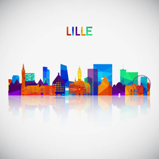 lille skyline silhouette in bunten geometrischen stil. symbol für ihr design. vektor-illustration. - lille stock-grafiken, -clipart, -cartoons und -symbole