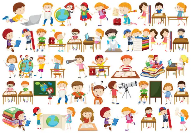 Vector illustration of Boys, girls, children in educational fun activty theme