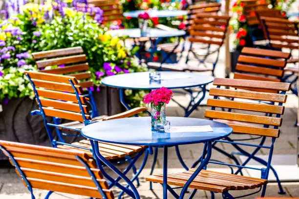 table and chair at a sidewalk cafe