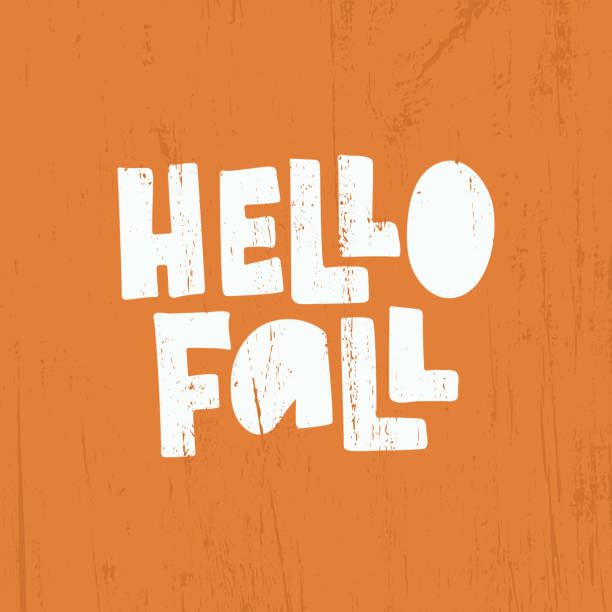 Hello Fall lettering Hello Fall hand drawn lettering. Harvest poster design. Autumn greeting card. Template for poster, banner, print. Vector illustration on orange wood background. farmer drawings stock illustrations