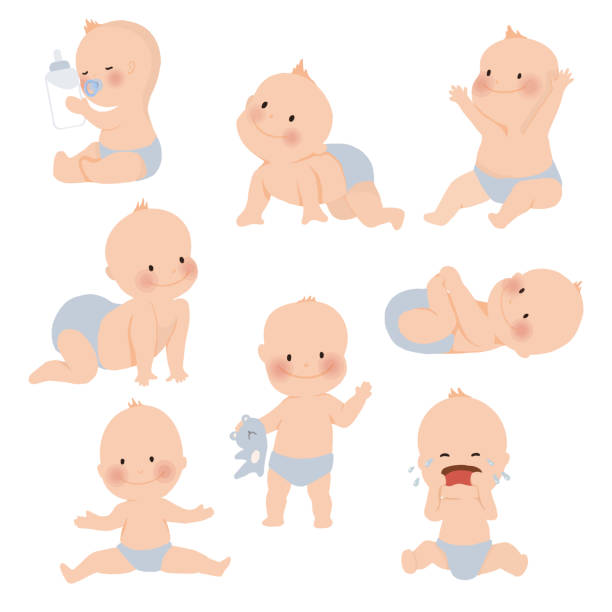 ilustraciones, imágenes clip art, dibujos animados e iconos de stock de lindo bebé aislado sobre fondo blanco. - babies only illustrations