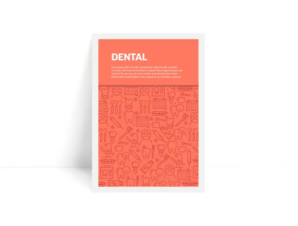 Vector illustration of Vector Set of Design Templates and Elements for Dental in Trendy Linear Style - Pattern with Linear Icons Related to Dental - Minimalist Cover, Poster Design