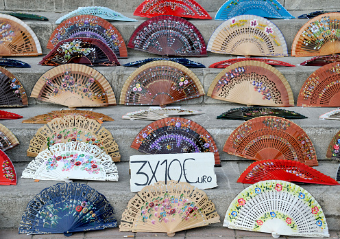 Spanish multicolored folding  fans for sale with price in euro.