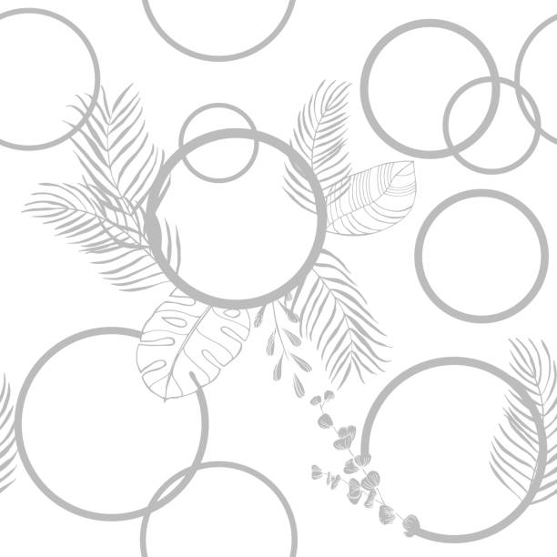 istock tropical palm leaves and circles seamless floral pattern hand drawn leaves 1166212496