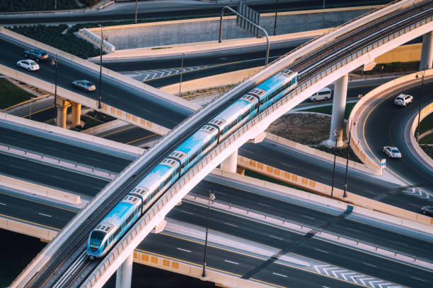istock Highway intersection and Metro Train in Dubai, UAE 1166212625