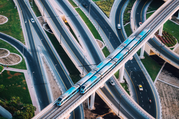 istock Highway intersection and Metro Train in Dubai, UAE 1166212975