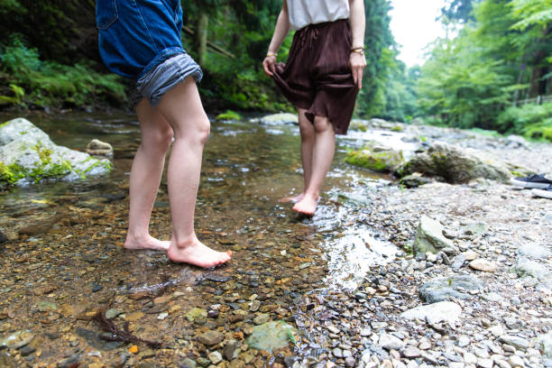 istock 2 women cooling down in cold river 1166214138