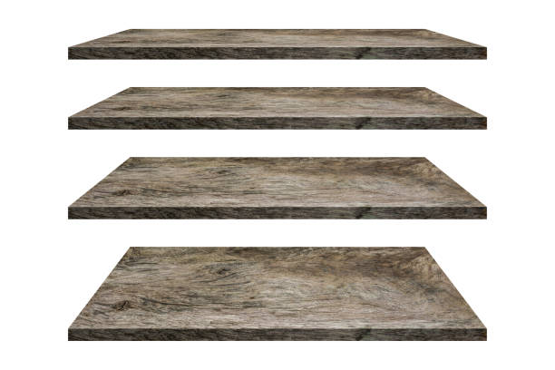 istock Wood shelves table top collection isolated on white background. Clipping path include in this image. 1166216330