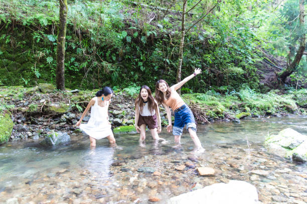 istock 3 women cooling down in cold river 1166217696