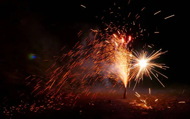 Photo of Sparkling pyro fountain firework volcano on new year's eve celebration
