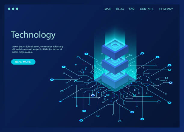 Big data analysis algorithm Digital technology banner. Big data analysis algorithm on a dark blue background. Artificial intelligence concept. Vector illustration. isometric cloud server stock illustrations