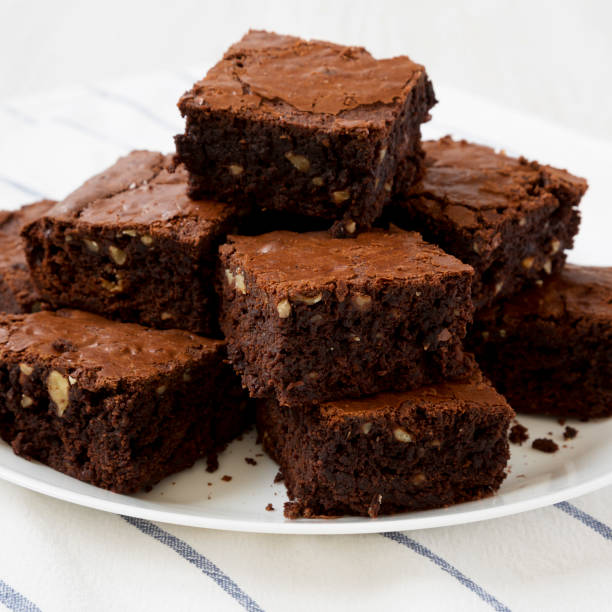 istock Homemade chocolate brownies on a white plate, side view. Closeup. 1166224555