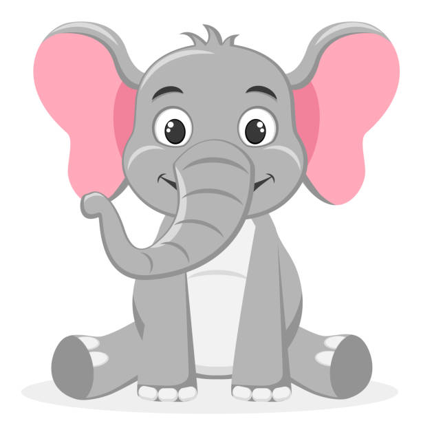 elefant sitzt und lächelt auf einem weißen. charakter. - elefant stock-grafiken, -clipart, -cartoons und -symbole