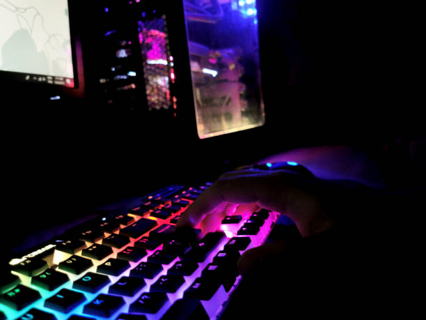 rainbow colorful rgb battle station rendering gaming pc led case and mechanical keyboard