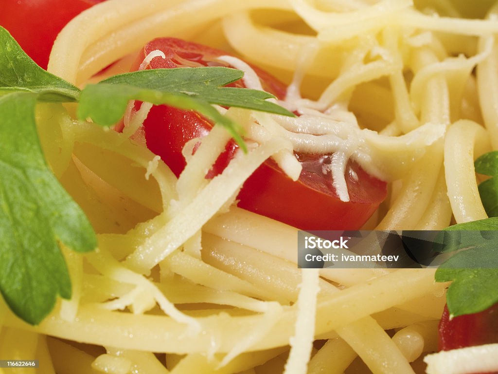 Pasta Collection - Spaghetti with cherry tomatoes Spaghetti prepared with fried cherry tomatoes, parsley and mozarella Cheese Stock Photo